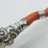 Victorian Sterling Silver & Red Coral Baby Rattle & Teether Antique 1851 Birmingham