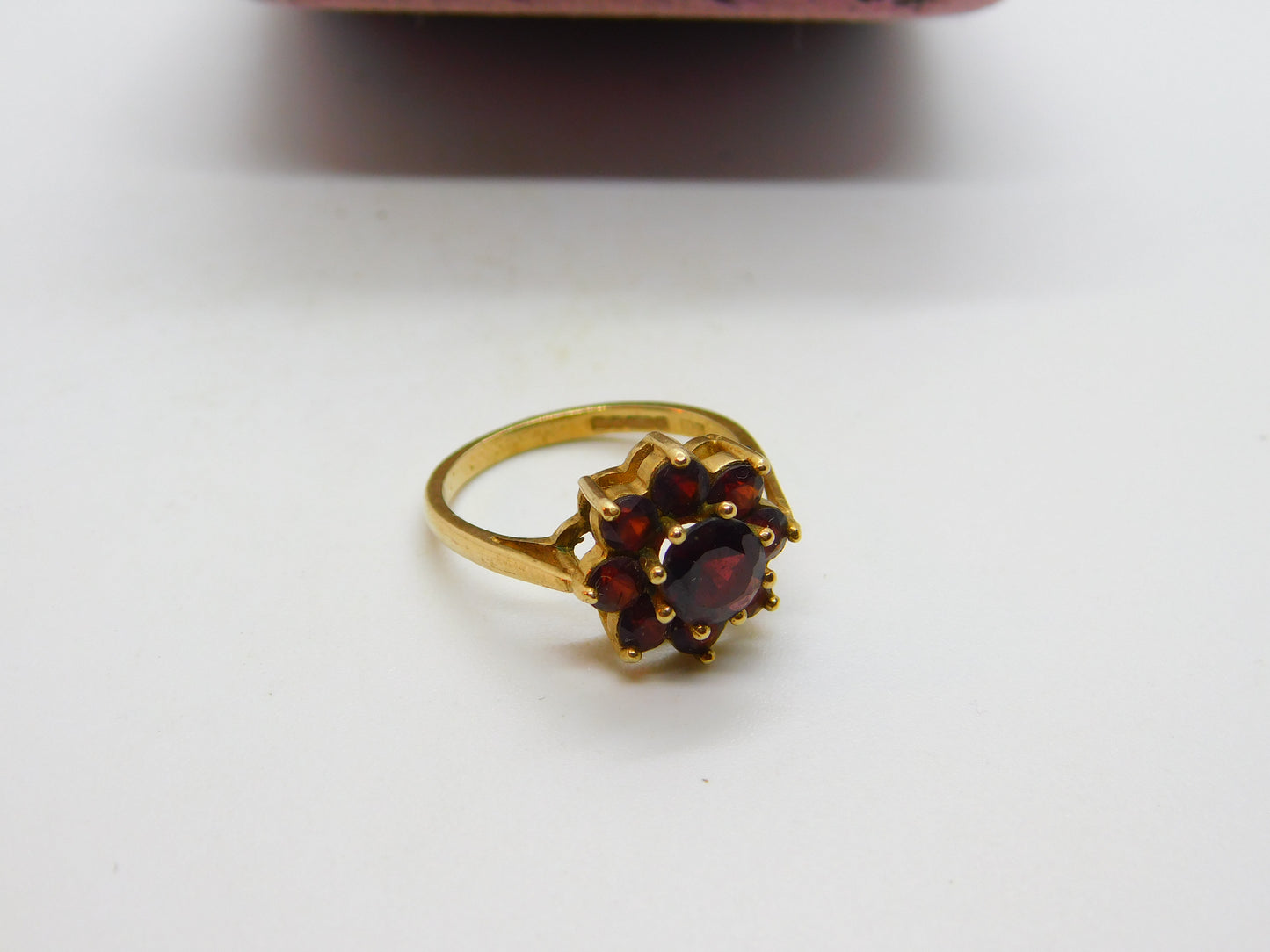 9ct Yellow Gold Bohemian Garnet Cluster Vintage 1994 Birmingham Size O UK