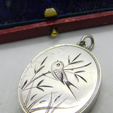 Victorian Sterling Silver Aesthetic Movement Swallow Sweetheart Locket 1880