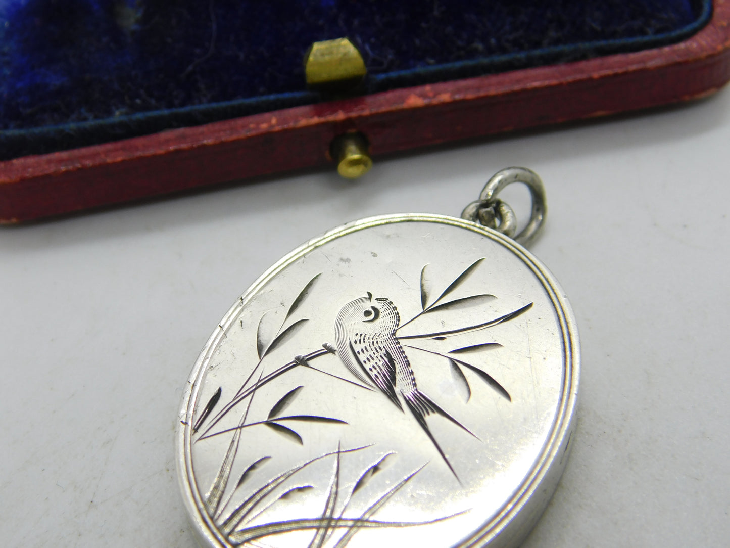 Victorian Sterling Silver Aesthetic Movement Swallow Sweetheart Locket 1880