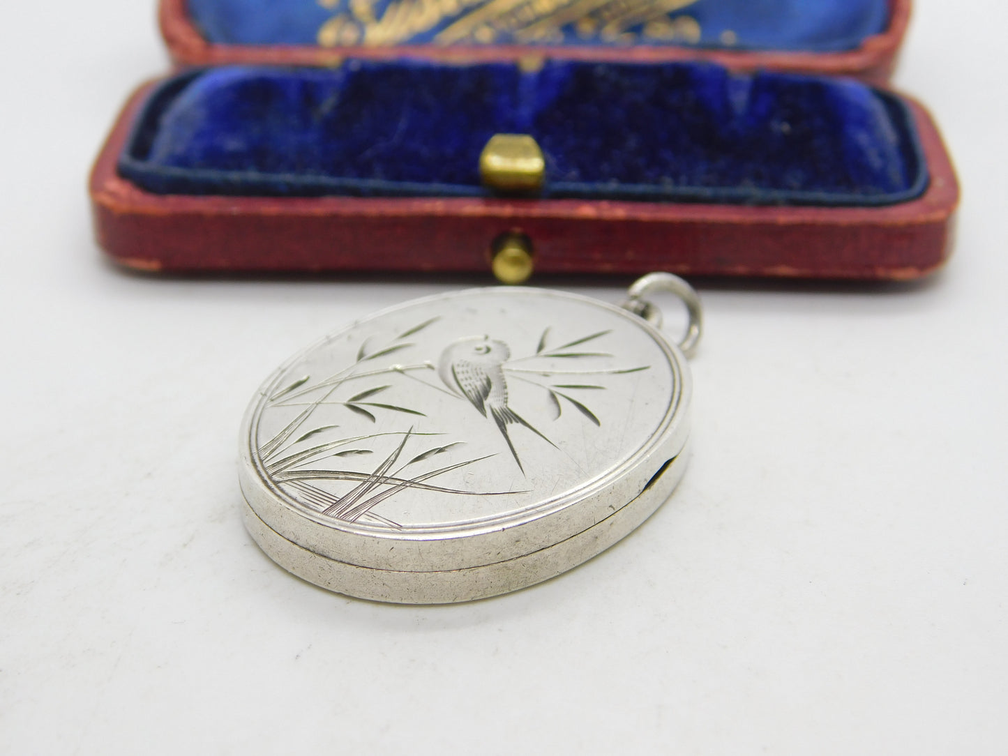 Victorian Sterling Silver Aesthetic Movement Swallow Sweetheart Locket 1880