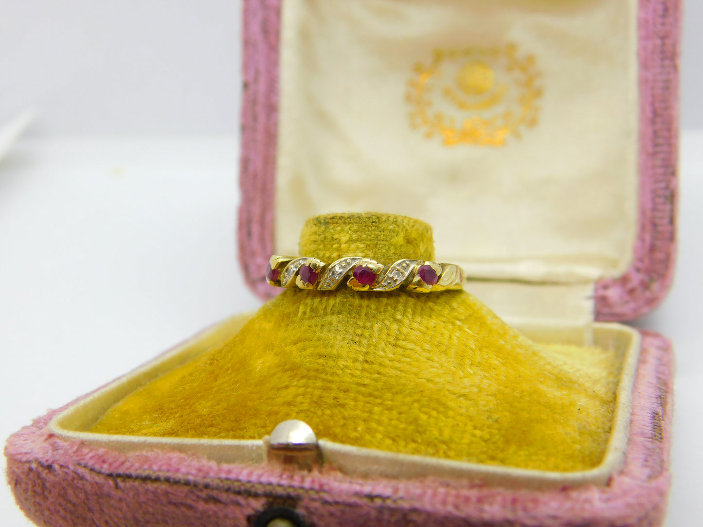 9ct Yellow Gold, Diamond & Ruby Crossover Ring Vintage c1990 Birmingham