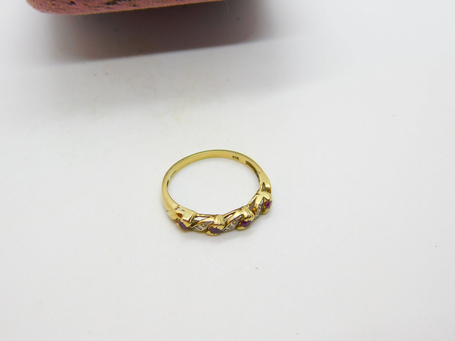 9ct Yellow Gold, Diamond & Ruby Crossover Ring Vintage c1990 Birmingham