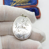 Victorian Sterling Silver Aesthetic Movement Swallow Sweetheart Locket 1880