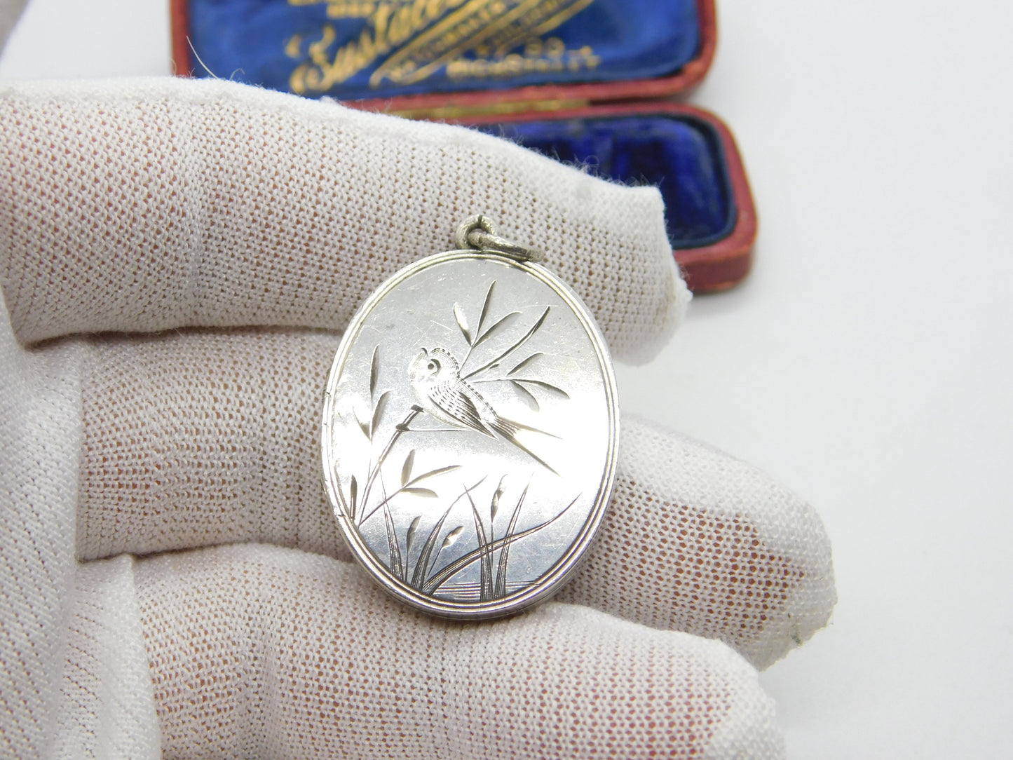 Victorian Sterling Silver Aesthetic Movement Swallow Sweetheart Locket 1880