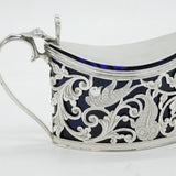 Sterling Silver Bird & Fish Pattern Mustard Pot Antique 1912 Chester Art Deco