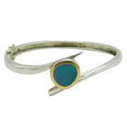 Sterling Silver, 18ct Gold & Doublet Opal Studio Bangle Bracelet Vintage