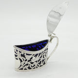 Sterling Silver Bird & Fish Pattern Mustard Pot Antique 1912 Chester Art Deco