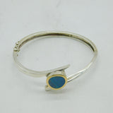 Sterling Silver, 18ct Gold & Doublet Opal Studio Bangle Bracelet Vintage