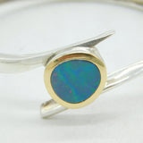 Sterling Silver, 18ct Gold & Doublet Opal Studio Bangle Bracelet Vintage