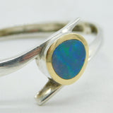 Sterling Silver, 18ct Gold & Doublet Opal Studio Bangle Bracelet Vintage