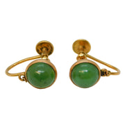 Edwardian 15ct Yellow Gold Cabochon Jade Screw-Back Earrings Antique c1910