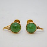 Edwardian 15ct Yellow Gold Cabochon Jade Screw-Back Earrings Antique c1910