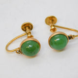 Edwardian 15ct Yellow Gold Cabochon Jade Screw-Back Earrings Antique c1910