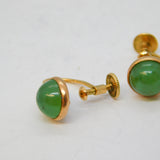 Edwardian 15ct Yellow Gold Cabochon Jade Screw-Back Earrings Antique c1910