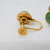 Edwardian 15ct Yellow Gold Cabochon Jade Screw-Back Earrings Antique c1910