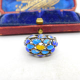 Sterling Silver Colourful Enamel Floral Pattern Dress Ring Antique c1920 Art Deco