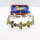 Lucky Shamrock Connemara Marble in Sterling Silver Bracelet Antique c1920