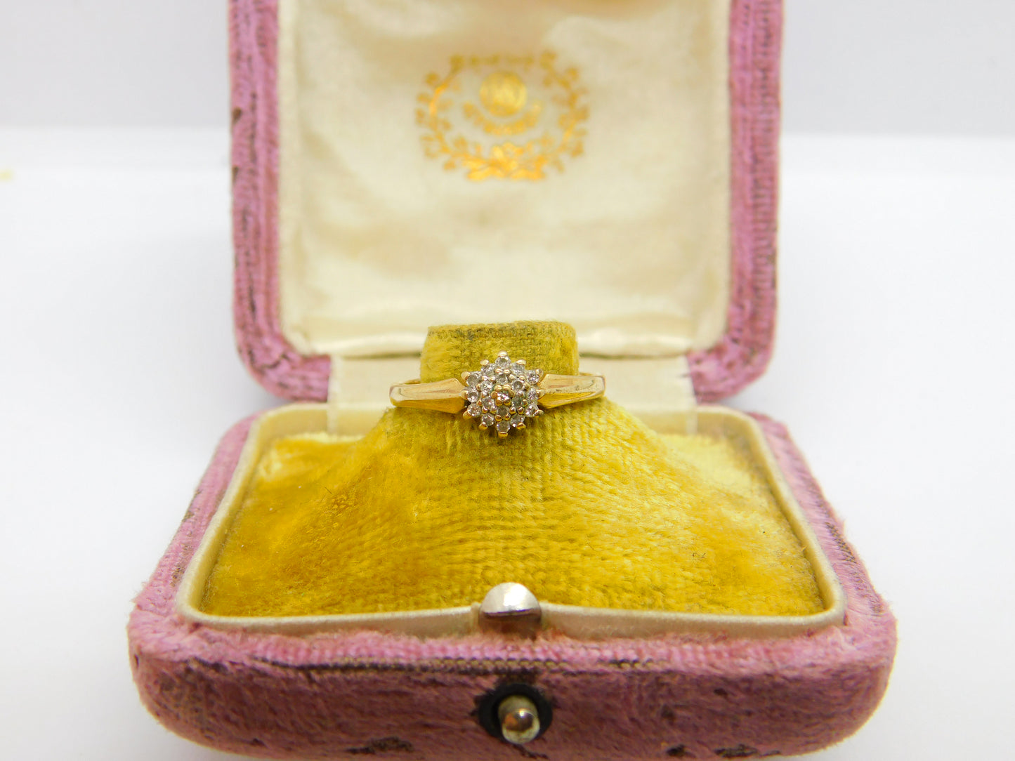 9ct Yellow Gold Diamond Set Floral Cluster Ring 1995 Birmingham Size N UK