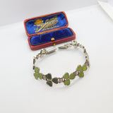 Lucky Shamrock Connemara Marble in Sterling Silver Bracelet Antique c1920
