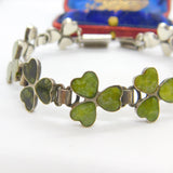 Lucky Shamrock Connemara Marble in Sterling Silver Bracelet Antique c1920