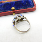 Sterling Silver Colourful Enamel Floral Pattern Dress Ring Antique c1920 Art Deco
