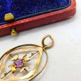 Edwardian 9ct Rose Gold Amethyst Set Lavalier Drop Pendant c1910 Antique