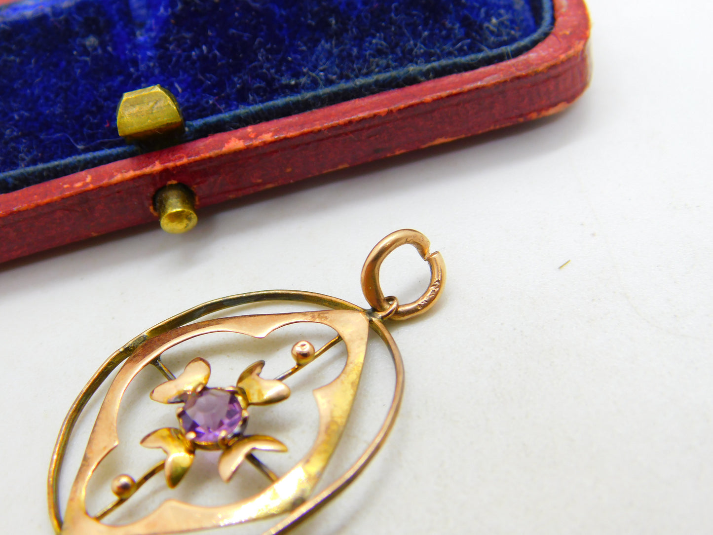 Edwardian 9ct Rose Gold Amethyst Set Lavalier Drop Pendant c1910 Antique