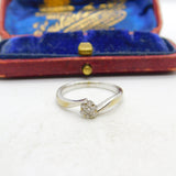 9ct White Gold Diamond Set Daisy Cluster Crossover Ring Vintage c1990