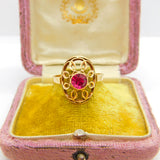 French 18ct Yellow Gold 0.75ct Natural Ruby Shield Ring Antique c1900 Victorian