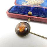 Victorian Gilt Metal Essex Crystal Fox Mask Stick Pin Antique c1860