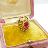 French 18ct Yellow Gold 0.75ct Natural Ruby Shield Ring Antique c1900 Victorian
