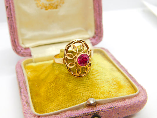 French 18ct Yellow Gold 0.75ct Natural Ruby Shield Ring Antique c1900 Victorian