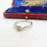 9ct White Gold Diamond Set Daisy Cluster Crossover Ring Vintage c1990