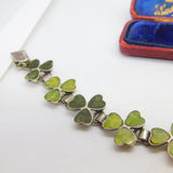 Lucky Shamrock Connemara Marble in Sterling Silver Bracelet Antique c1920