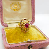 French 18ct Yellow Gold 0.75ct Natural Ruby Shield Ring Antique c1900 Victorian