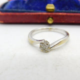 9ct White Gold Diamond Set Daisy Cluster Crossover Ring Vintage c1990