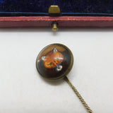 Victorian Gilt Metal Essex Crystal Fox Mask Stick Pin Antique c1860