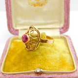 French 18ct Yellow Gold 0.75ct Natural Ruby Shield Ring Antique c1900 Victorian