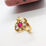 French 18ct Yellow Gold 0.75ct Natural Ruby Shield Ring Antique c1900 Victorian