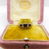 9ct Gold, Sapphire & Diamond Victorian Style Boat Ring 1982 Birmingham Vintage