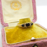 9ct Gold, Sapphire & Diamond Victorian Style Boat Ring 1982 Birmingham Vintage