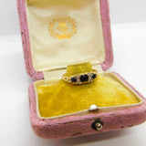 9ct Gold, Sapphire & Diamond Victorian Style Boat Ring 1982 Birmingham Vintage
