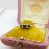 9ct Gold, Sapphire & Diamond Victorian Style Boat Ring 1982 Birmingham Vintage
