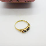 9ct Gold, Sapphire & Diamond Victorian Style Boat Ring 1982 Birmingham Vintage