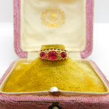 Victorian 9ct Gold, Ruby & Diamond Boat Ring Antique c1890 Chester