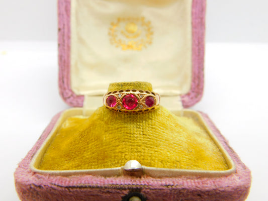 Victorian 9ct Gold, Ruby & Diamond Boat Ring Antique c1890 Chester