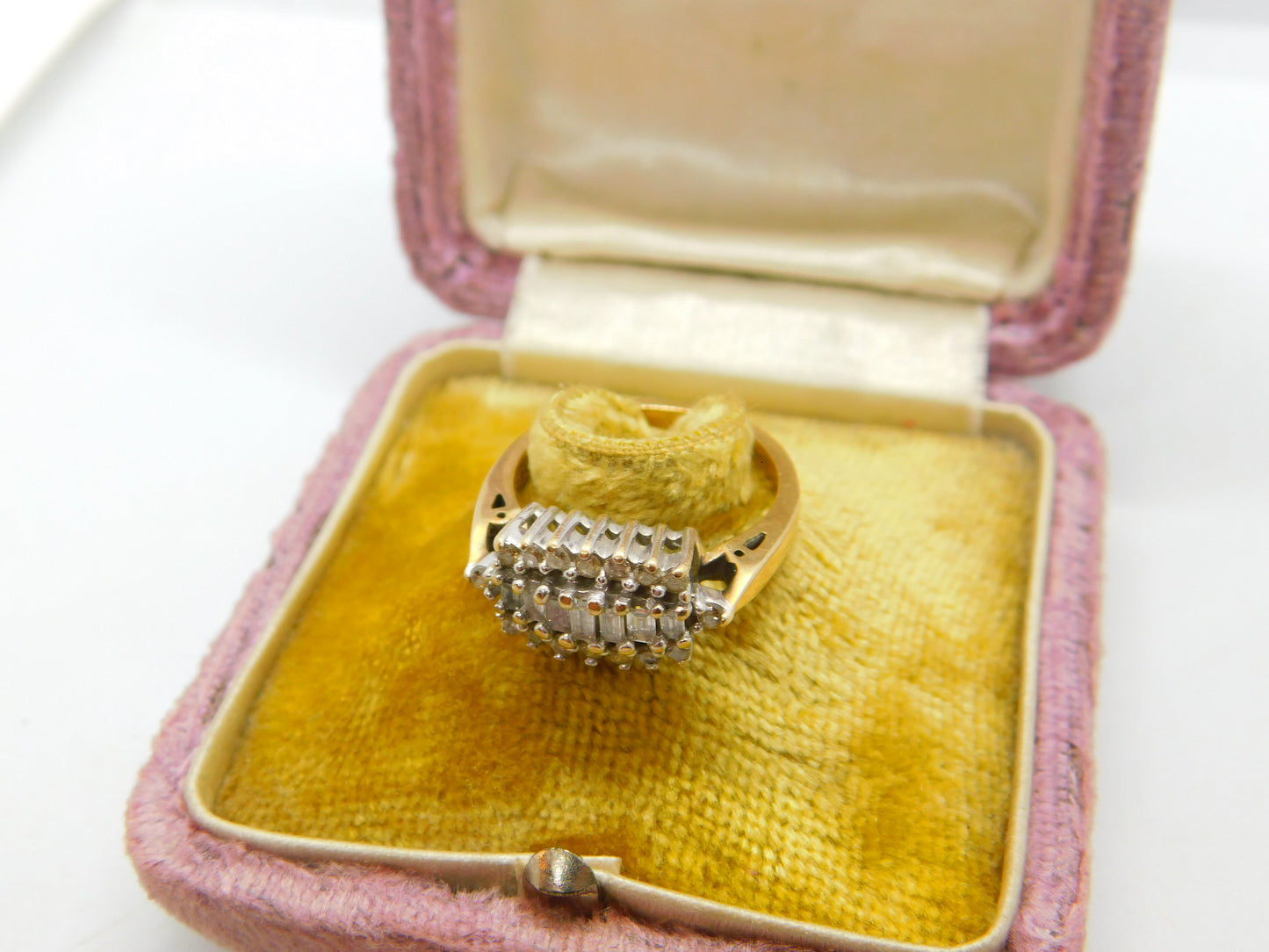 9ct Yellow Gold & 0.5ct Baguette Cut Diamond Modernist Ring Vintage c1980