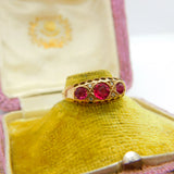 Victorian 9ct Gold, Ruby & Diamond Boat Ring Antique c1890 Chester