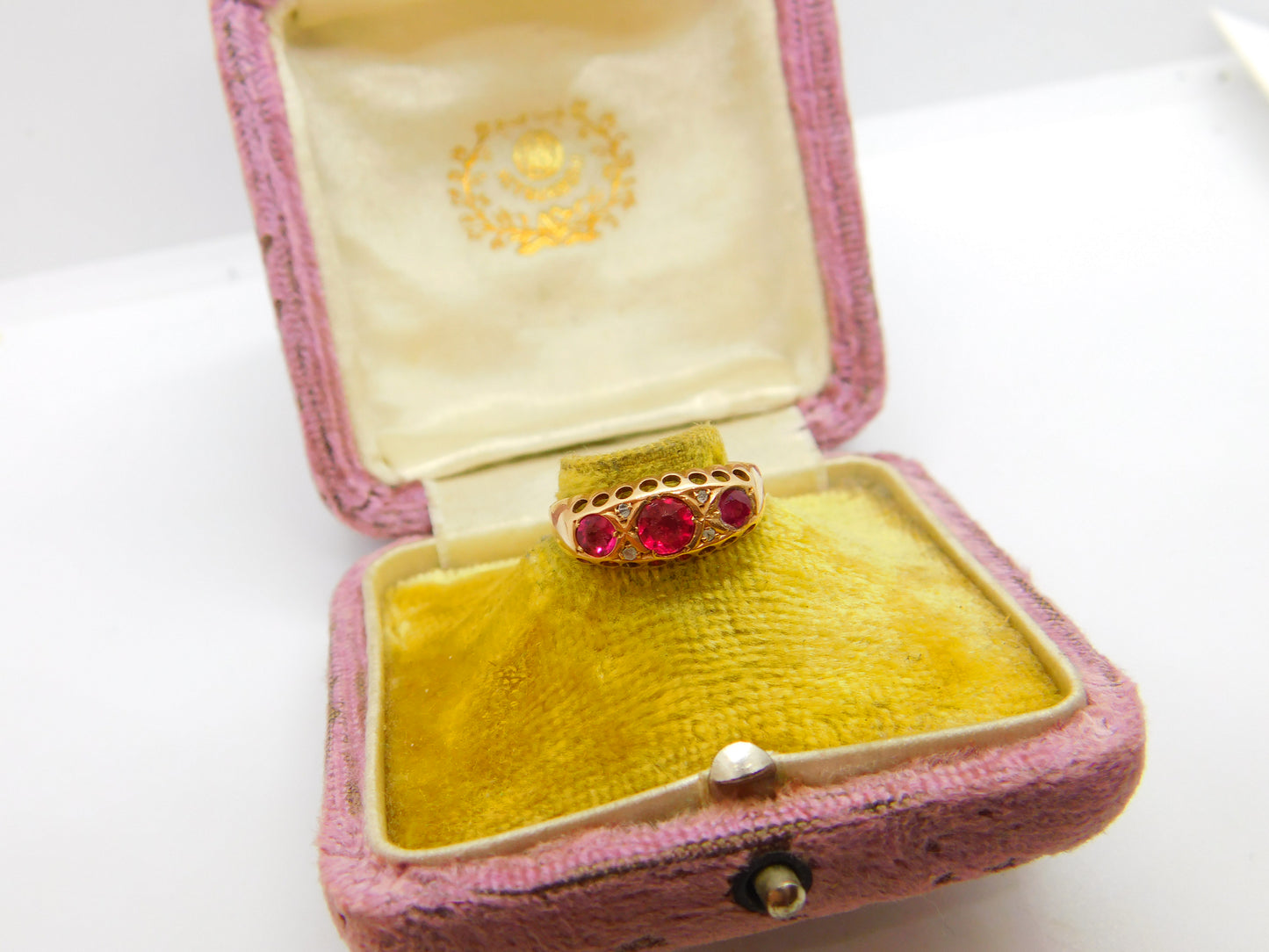 Victorian 9ct Gold, Ruby & Diamond Boat Ring Antique c1890 Chester